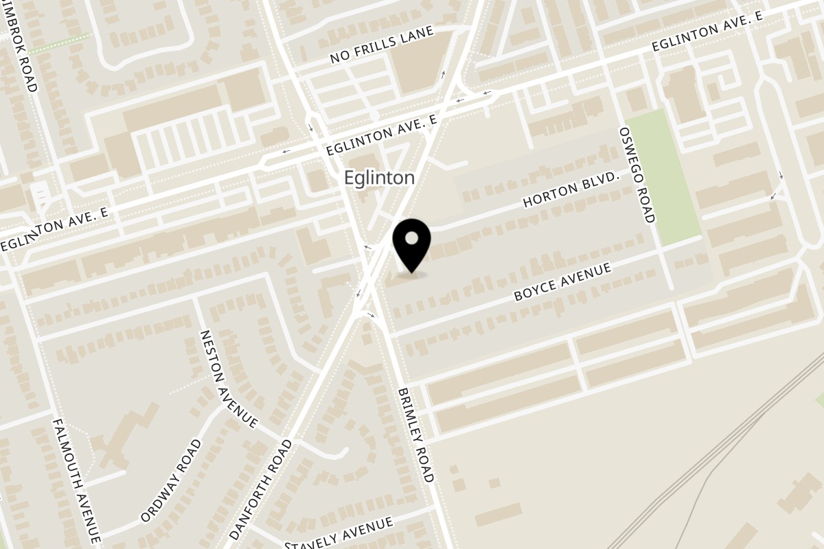 Map showing the location of The MOMO Station Danforth Rd on 1071 Danforth Road in Toronto